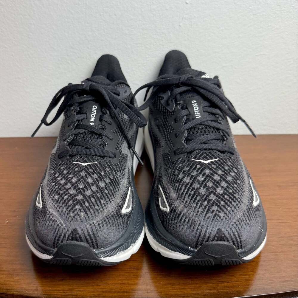 HOKA Clifton 9 Running Shoes Black/White Women US 7.5B - Picture 2 of 10